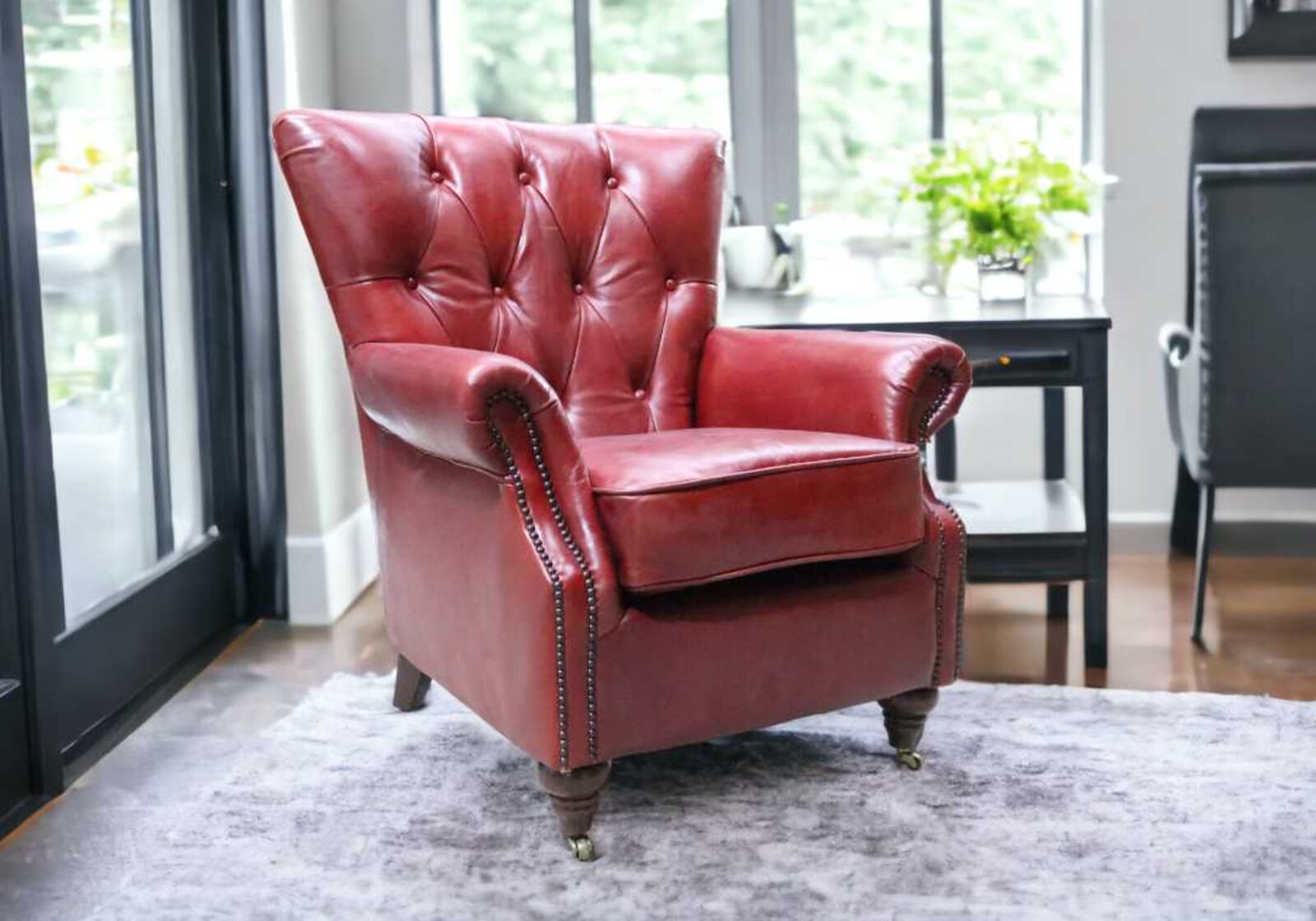 Product photograph of Chesterfield Chatsworth Vintage Rouge Red Distressed Leather Armchair from Designer Sofas 4U