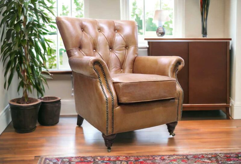 Product photograph of Chesterfield Chatsworth Vintage Tan Distressed Leather Armchair from Designer Sofas 4U