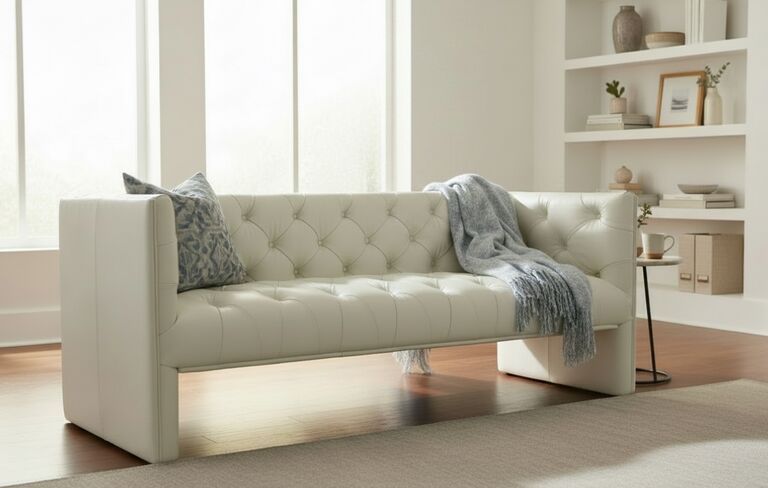 Chesterfield Kimono 3 Seater White Leather Sofa