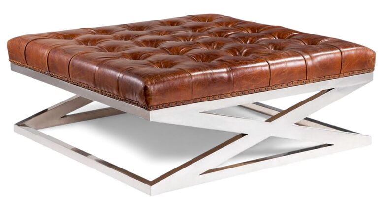 Chesterfield Large Leather Footstool X Base