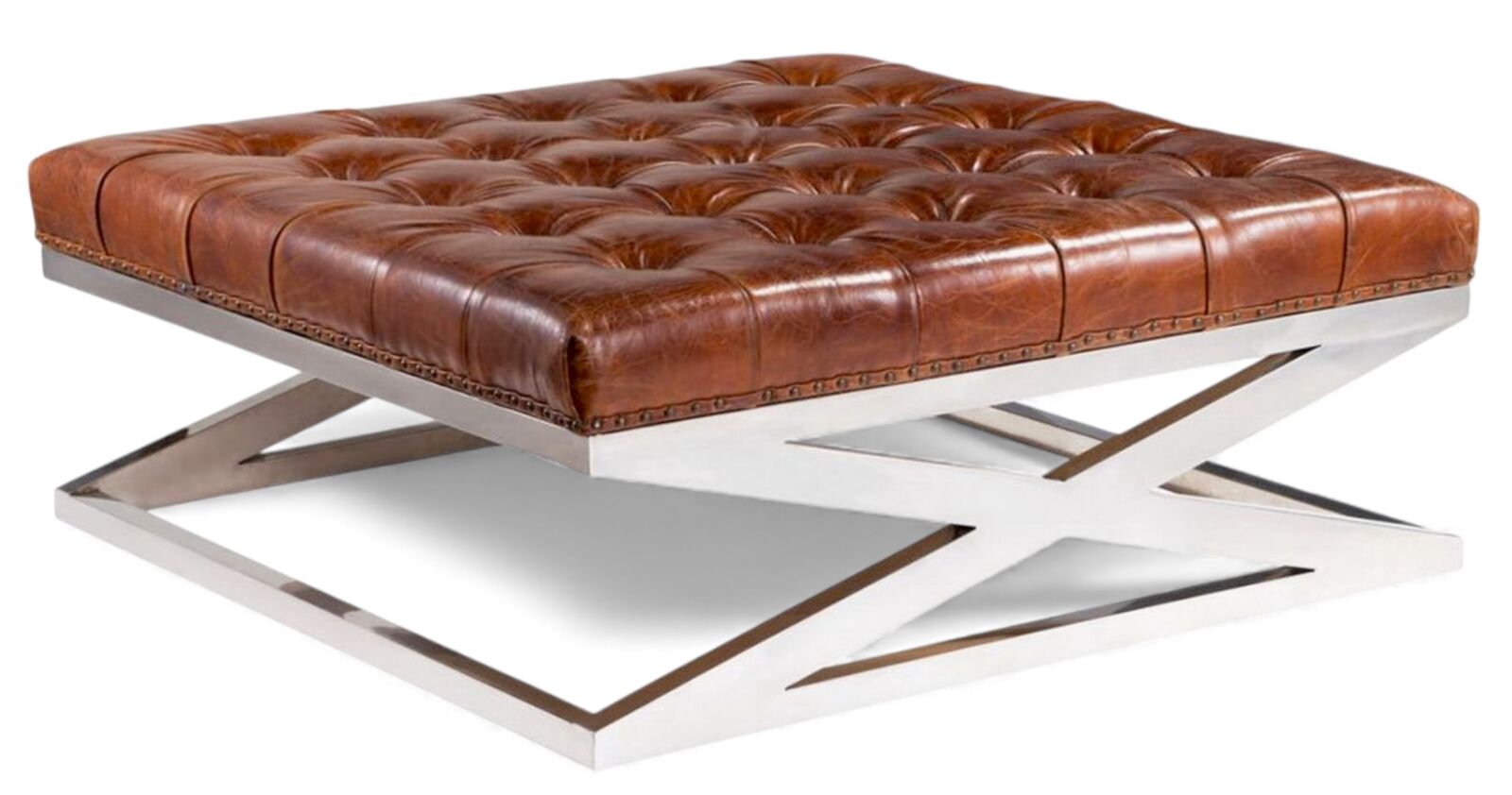 Chesterfield Large Leather Footstool X Base