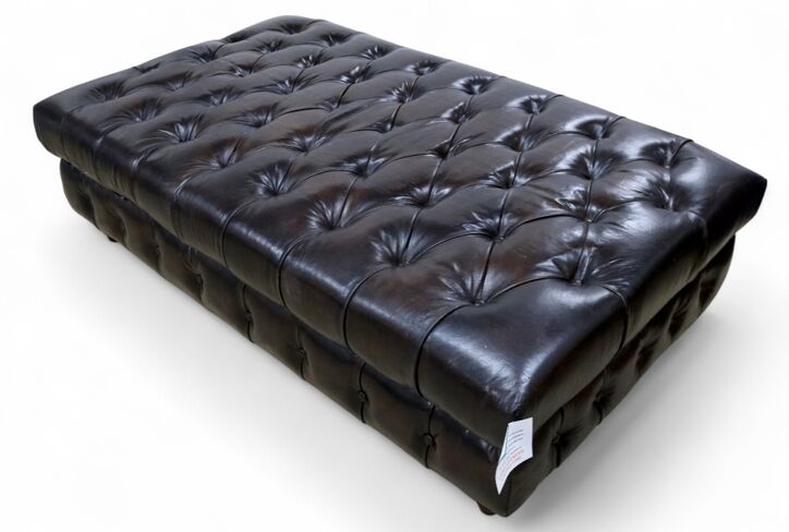 Chesterfield Large Vintage Leather Footstool – Tufted in Distressed Tobacco Brown