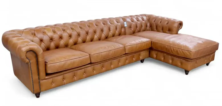 Chesterfield Leather Buttoned Corner Sofa Toffee
