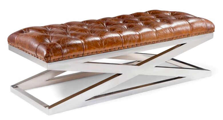 Chesterfield Leather X Frame Base Footstool