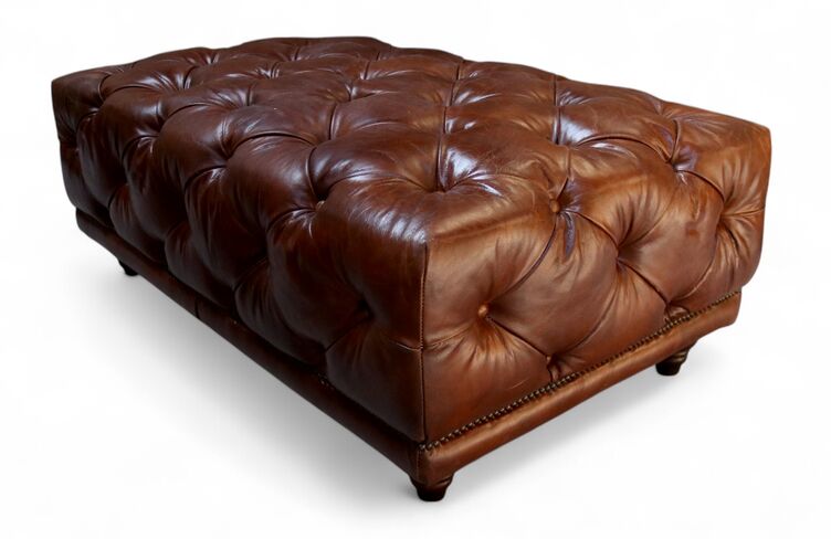 Chesterfield Luxury Tufted Leather Footstool Vintage Brown Leather Foot Rest