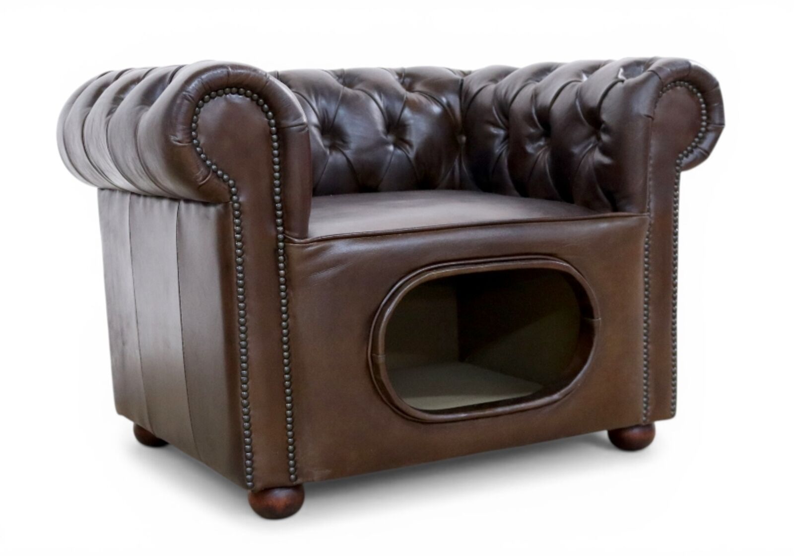 Chesterfield Pet Cat Sofa with Integrated Hideaway Vintage Brown Leather