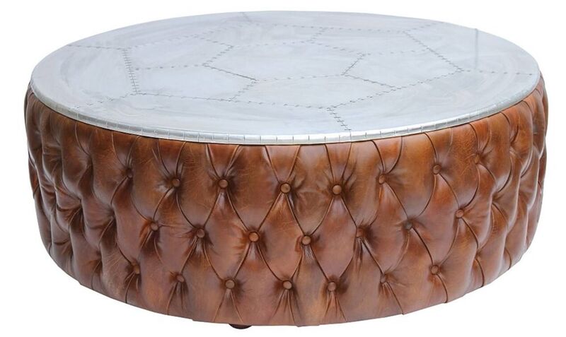 Product photograph of Chesterfield Round Aviator Leather Coffee Table from Designer Sofas 4U