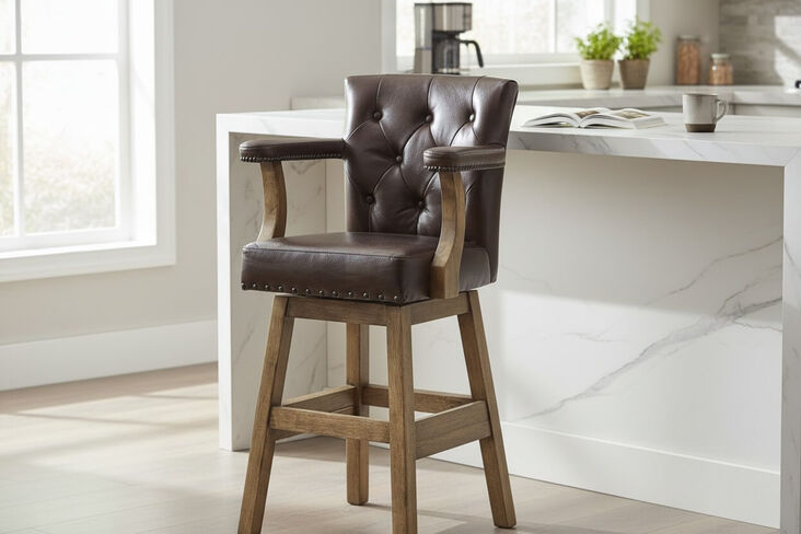 Chesterfield Swivel Vintage Brown Leather Country Farmhouse Barstool