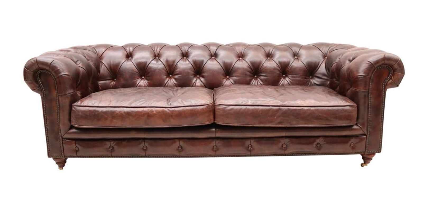 Product photograph of Vintage Distressed Tobacco Real Leather Chesterfield 3 Seater Sofa from Designer Sofas 4U