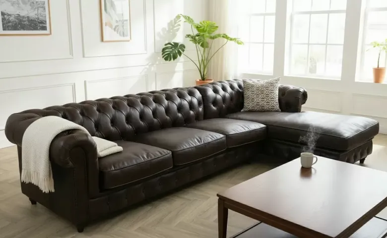 Chesterfield Vintage Brown Distressed Leather Buttoned Corner Sofa