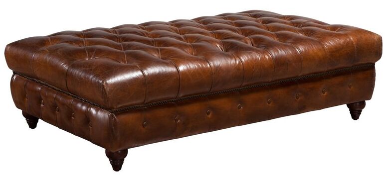 Chesterfield Vintage Distressed Leather Footstool Ottoman Large