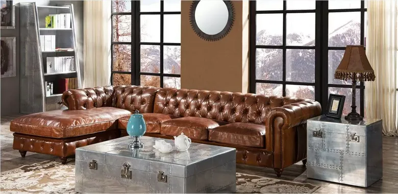 Vintage Chesterfield Distressed Leather Buttoned Corner Sofa