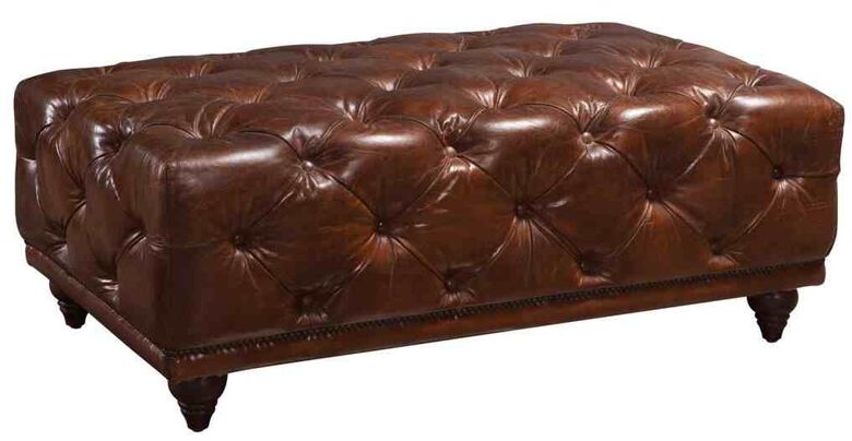 Chesterfield Vintage Brown Leather Buttoned Footstool