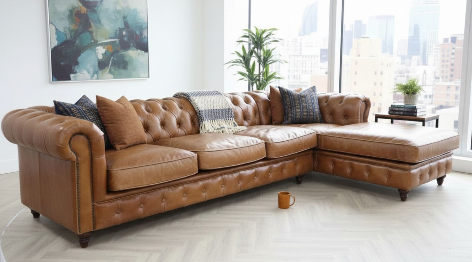 Chesterfield Vintage Tan Distressed Leather Buttoned Corner Sofa