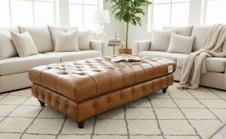 Chesterfield Vintage Tan Distressed Real Leather Footstool Large
