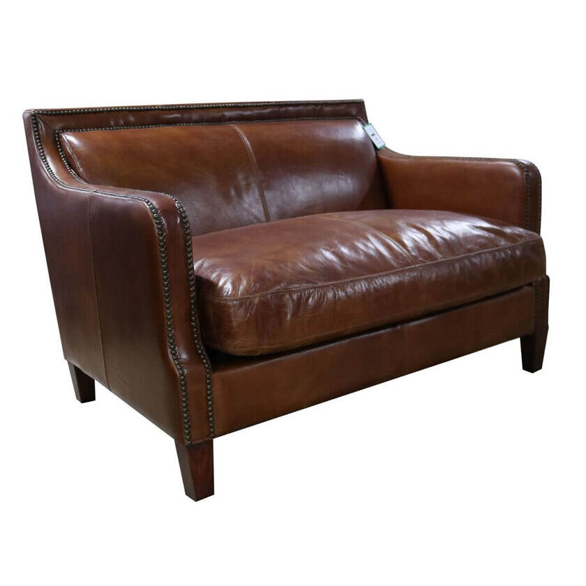 Chichester Vintage Tan Distressed, Leather Studded Sofa