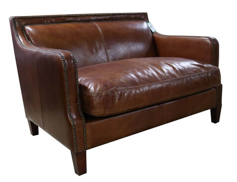 Chichester Tan Vintage Distressed Leather 2 Seater Stud Sofa