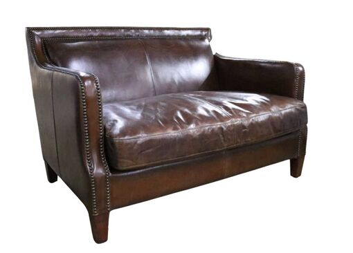 Chichester Vintage Brown Distressed Leather 2 Seater Stud Sofa