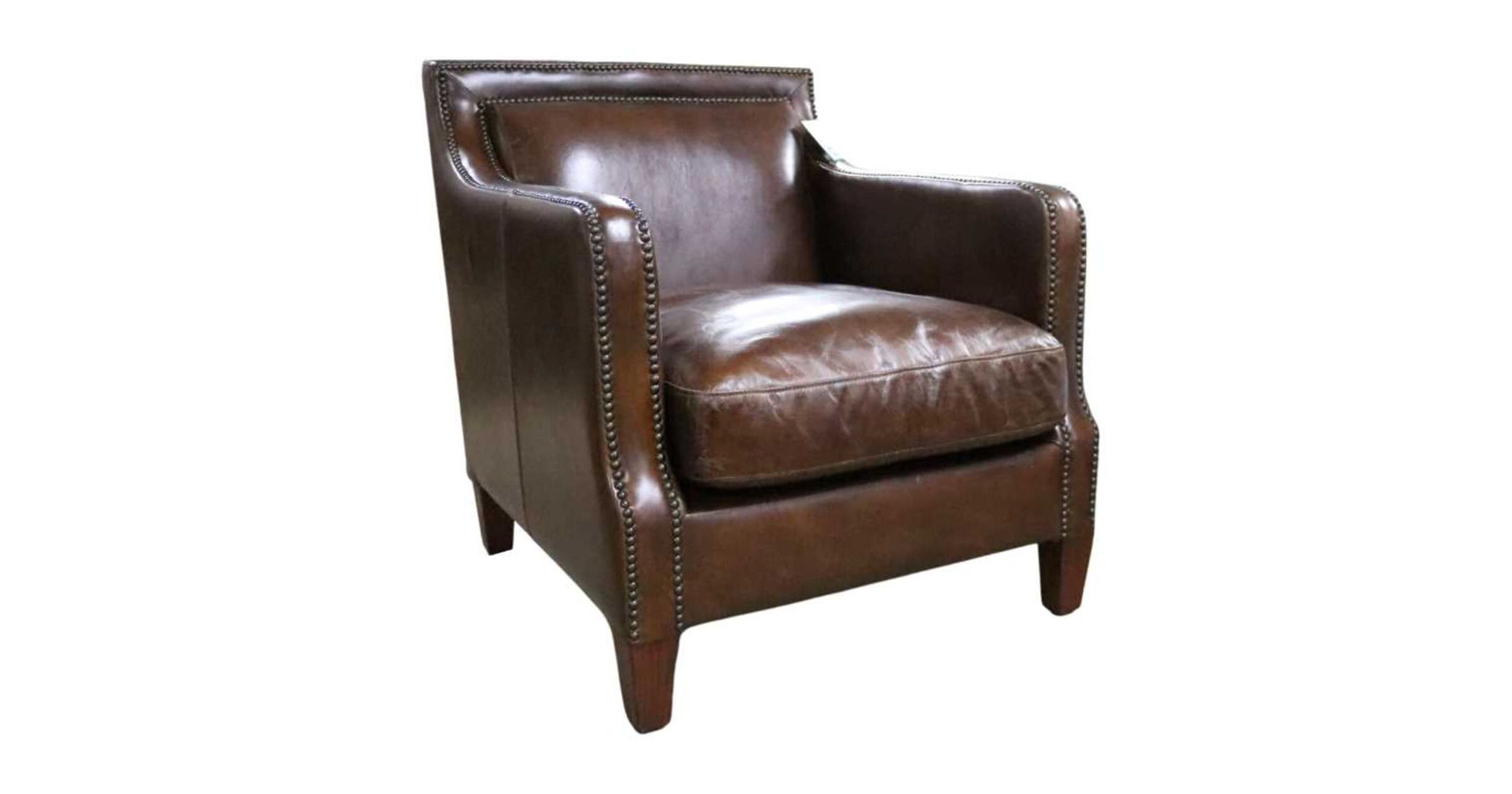 Vintage Brown Distressed Leather Stud Armchair Chichester Design