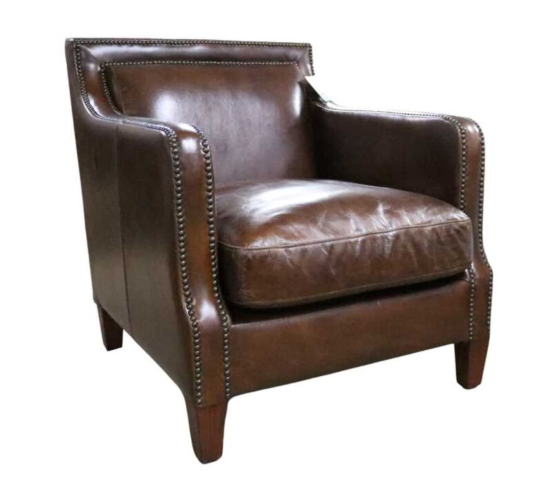 Product photograph of Chichester Vintage Brown Distressed Leather Stud Armchair from Designer Sofas 4U