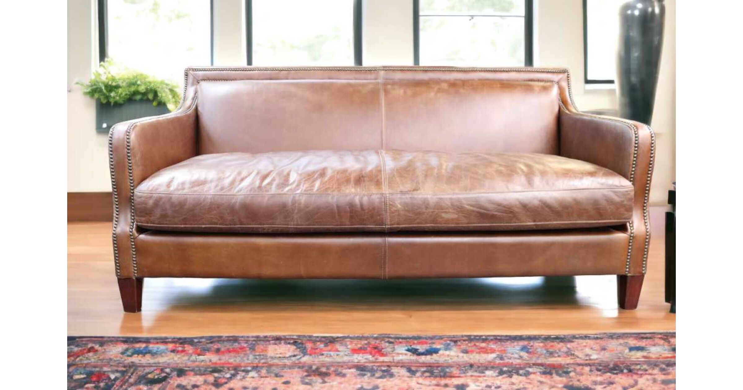 Vintage Brown Leather Stud Sofa by Chichester Designer Sofas4u