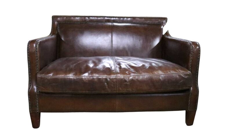 Chichester Vintage Brown Distressed Leather 2 Seater Stud Sofa