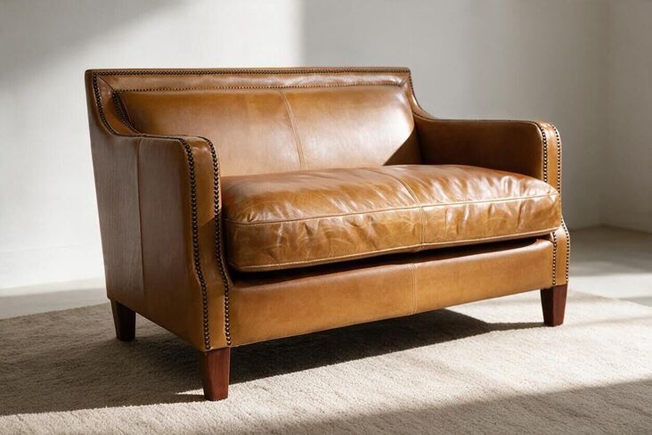 Chichester Vintage Tan Distressed Leather 2 Seater Stud Sofa