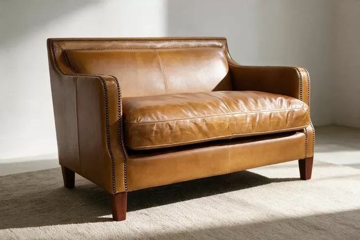 Chichester Vintage Tan Distressed Leather 2 Seater Stud Sofa