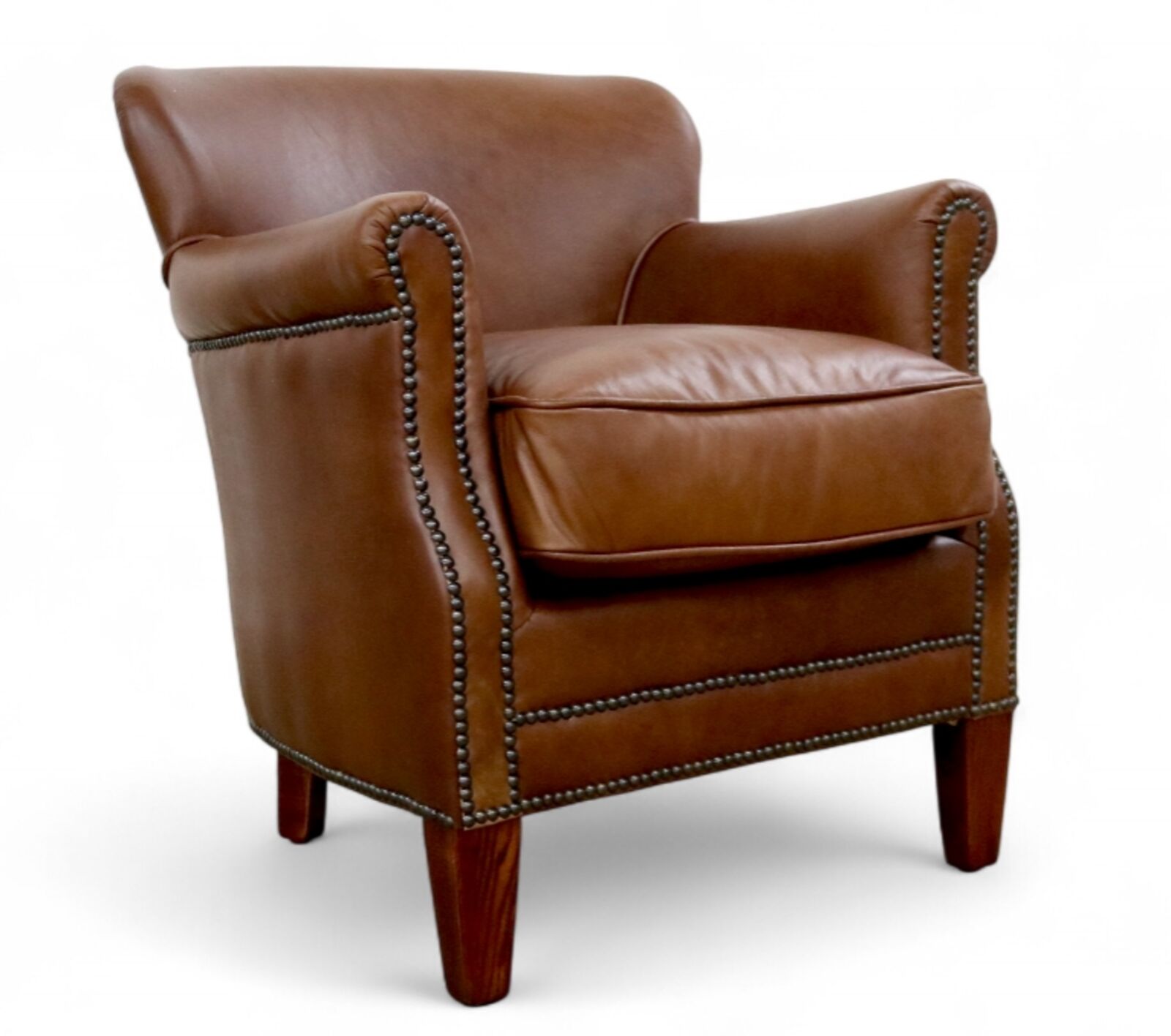 Chocolate Brown Leather Club Chair With Nailhead Trim