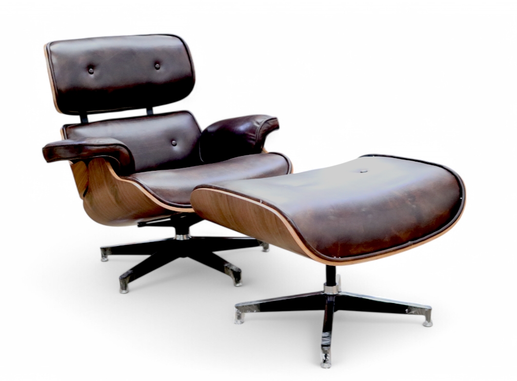 Vintage Tobacco Leather Lounge Chair with Ottoman Classic Design