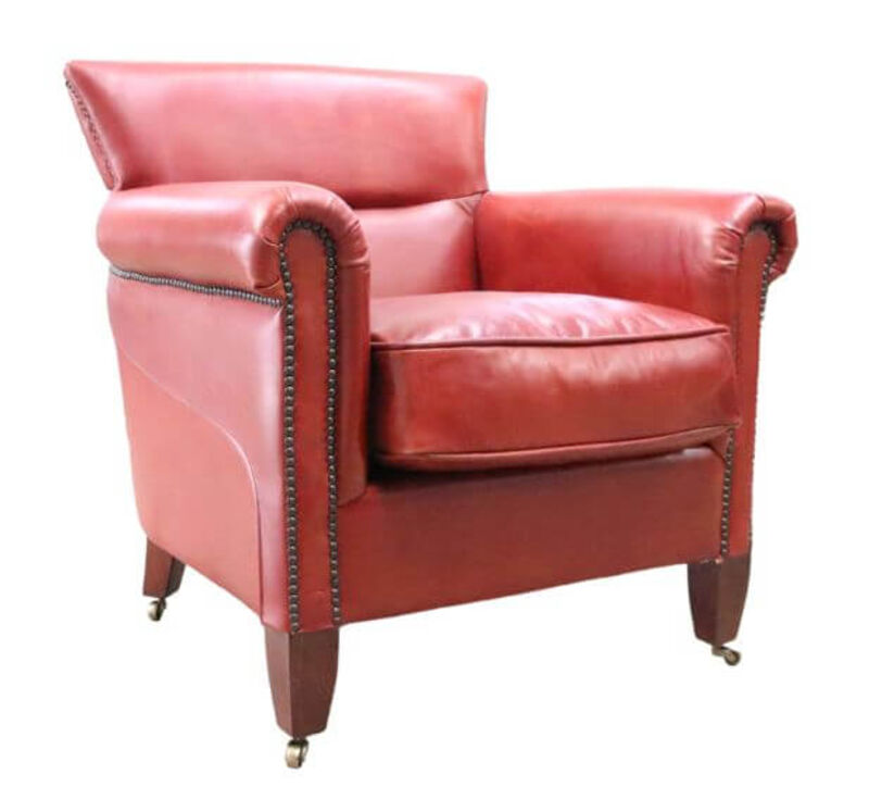 Product photograph of Classic Distressed Rouge Red Leather Armchair from Designer Sofas 4U