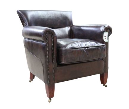 Classic Distressed Tobacco Brown Leather Armchair