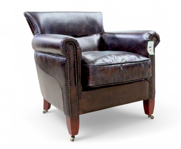 Classic Distressed Tobacco Brown Leather Armchair