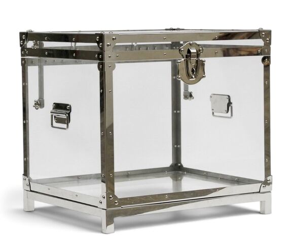 Clear Acrylic Storage Trunk Polished Metal Campaign Style
