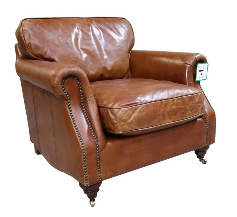 Product photograph of Colonel Vintage Tan Distressed Leather Armchair from Designer Sofas 4U