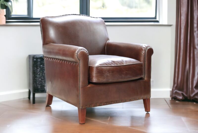Product photograph of Connor Vintage Brown Distressed Leather Club Chair from Designer Sofas 4U
