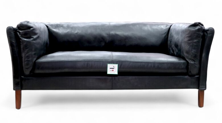 Contemporary 3 Seater Settee Sofa Vintage Black Distressed Real Leather