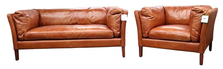 Contemporary 3+1 Vintage Settee Sofa Suite Tan Distressed Real Leather