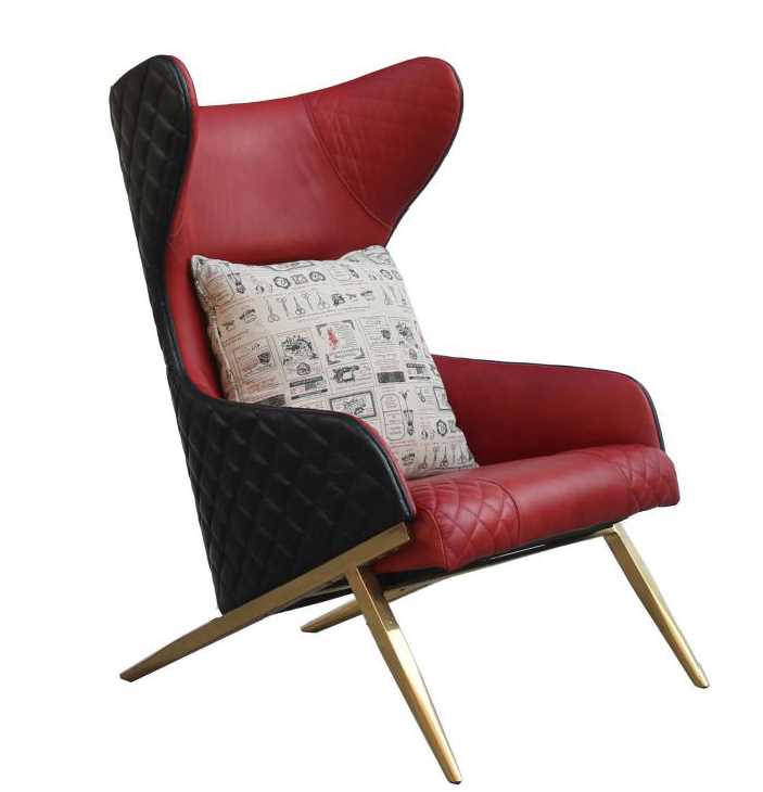 Contemporary Vintage High Back Chair Red Black Leather