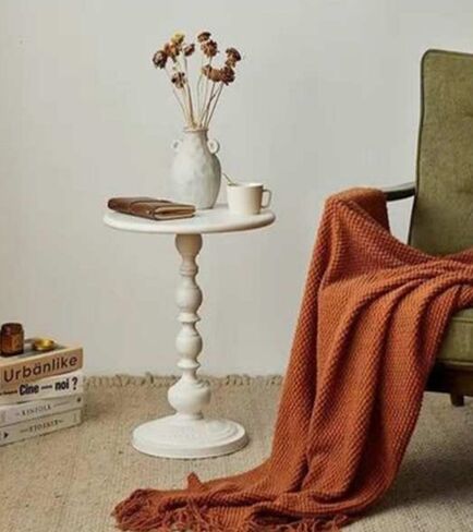 Cream Wrought Iron Lamp Table – Round Victorian Style Pedestal Side Table