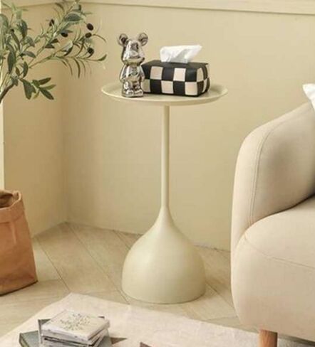 Cream Wrought Iron Pedestal Lamp Table – Round Metal Side / Drinks Table