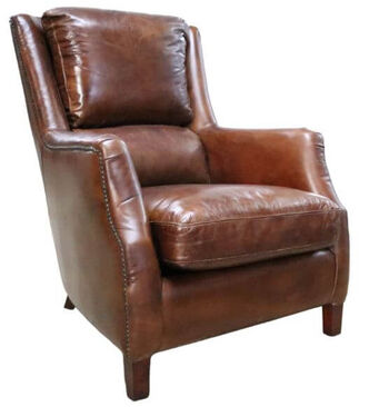 Crofter Vintage Brown Distressed Leather High Back Chair