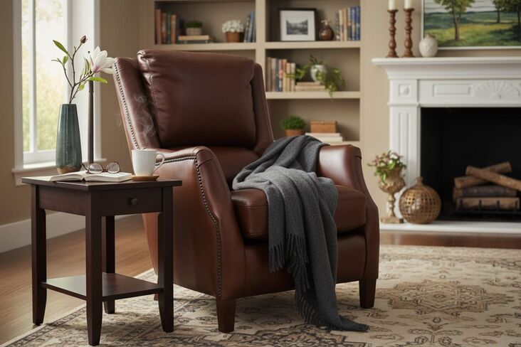 Crofter Vintage Chestnut Brown Leather High Back Chair