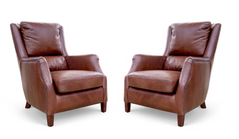2 x Crofter Vintage Chocolate Brown Leather High Back Chairs