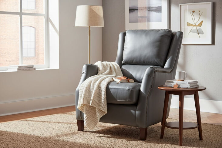 Crofter Vintage Grey Leather High Back Chair