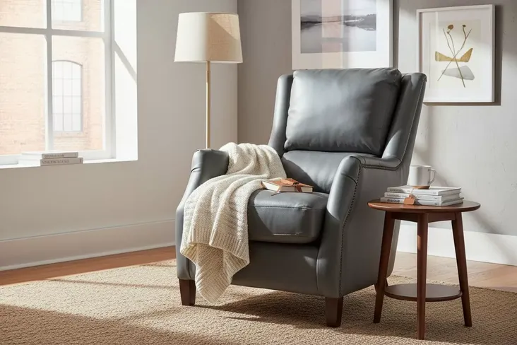 Crofter Vintage Grey Leather High Back Chair