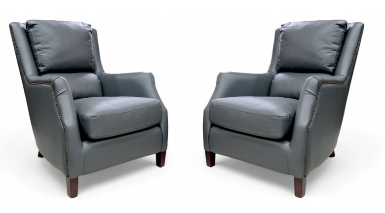 2 x Crofter Vintage Grey Leather High Back Chairs