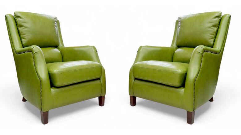 2 x Crofter Vintage Olive Green Leather High Back Chairs