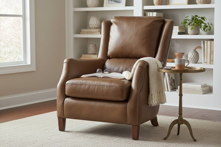 Crofter Vintage Taupe Leather High Back Chair