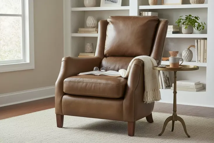 Crofter Vintage Taupe Leather High Back Chair